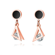 rose gold geometric triangle shape cubic zirconia jewelry stainless steel fashion stud earrings